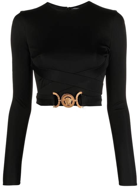 top versace nero e strass|versace cropped tops.